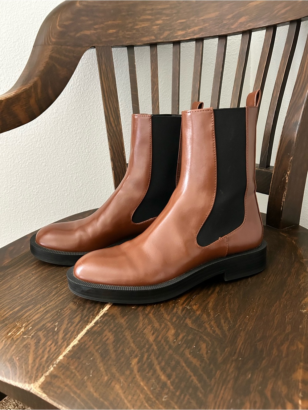 Zara | Brown Faux Leather Chelsea Ankle Boots with Elastic Panels | Size 38